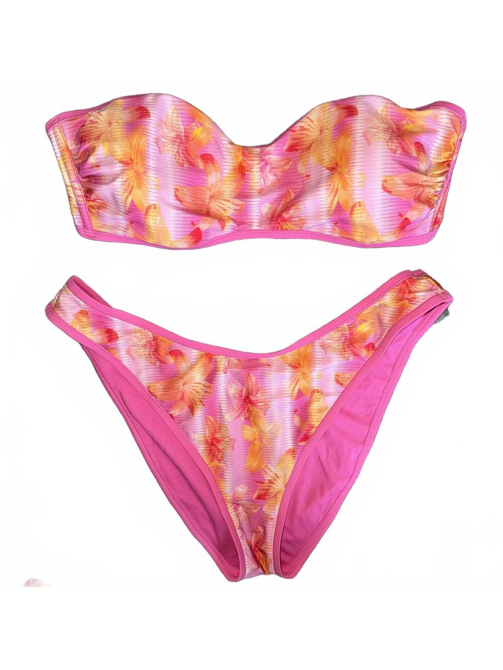 Wild Fable Bikini Set Size XL Pink Orange Floral Print Bandeau NWT